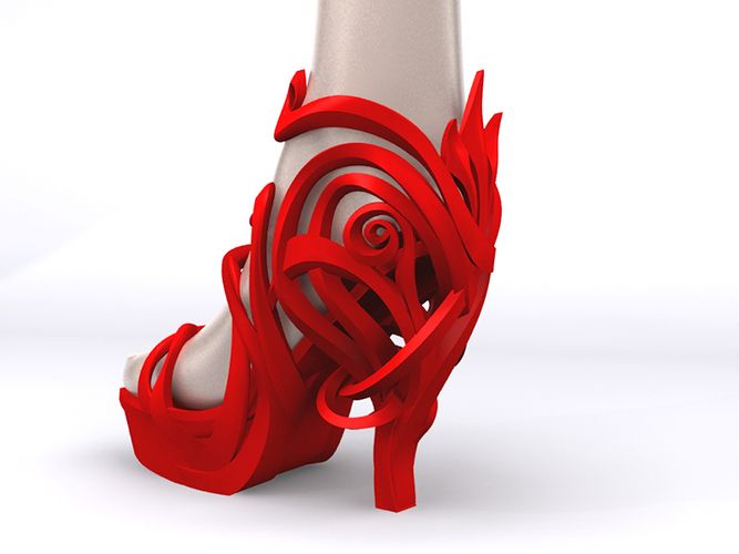 Art Nouveau red footwear concept developed for 3D fabrication